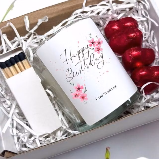 Aye Do Gifts Personalised Pink and Multicolour Floral Birthday Candle Gift Set