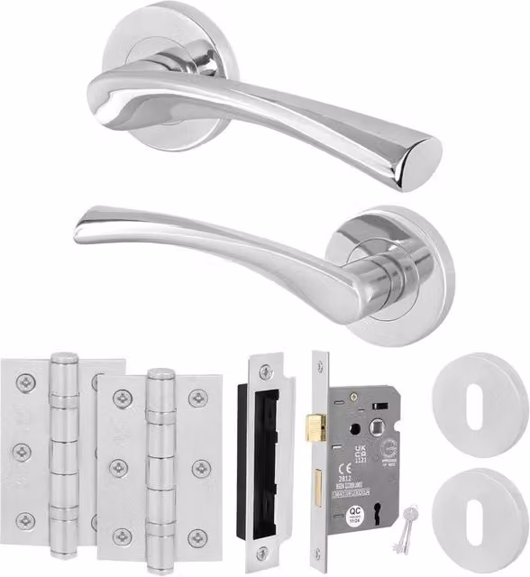 AFIT Polished Chrome Lock Door Handle Rose Set, 1 Pair, Silver, W/D/H: 15 x 15 cm – 1