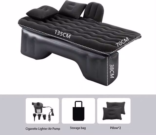 FLAVORA Inflatable Rear Seat Car Mattress in Black, Cot Size