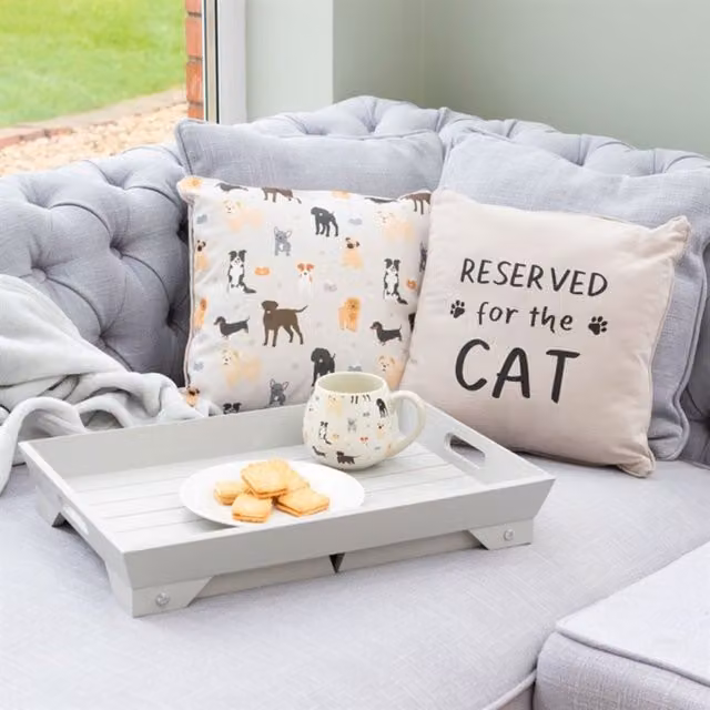 KDMK Reserved for the Cat Reversible Square Cushion in Grey