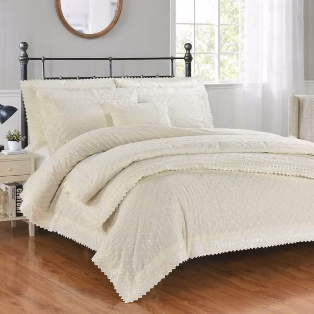 Rapport Home Richmond Polycotton Bedspread with Shams, Ivory, W: 254 cm x D: 254 cm