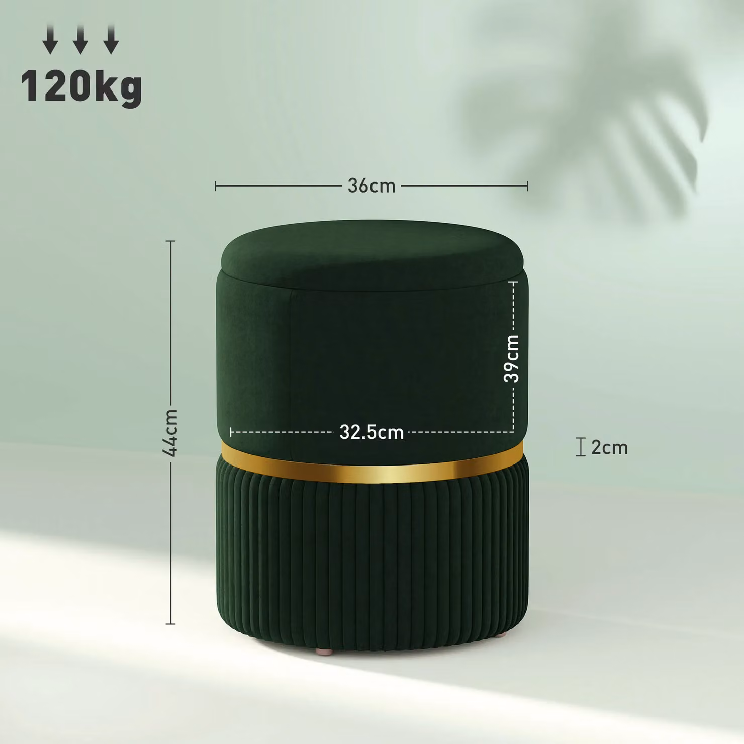 HOMCOM Round Velvet Storage Footstool in Dark Green – 3