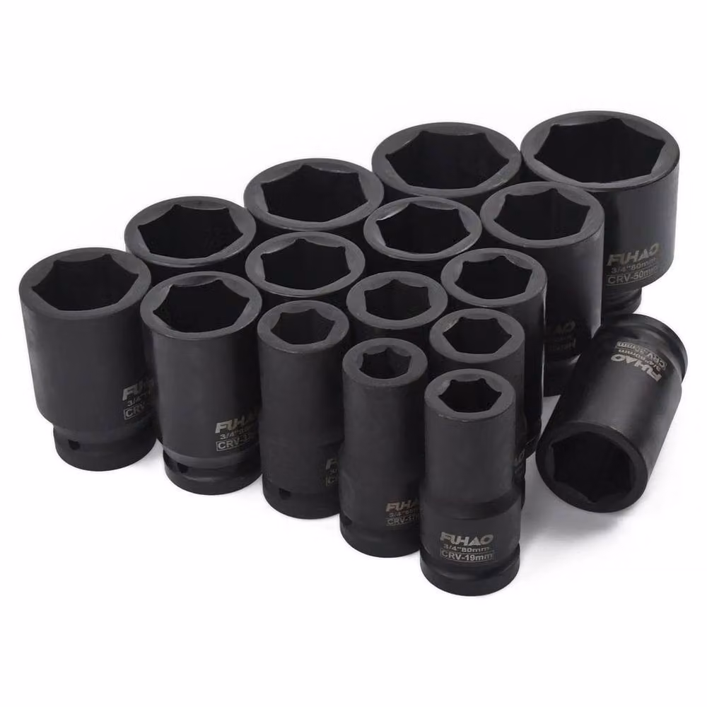 NESTLUNE 16-Piece 3/4 Inch Drive Deep Impact Socket Set, 17-50mm, Black – 6