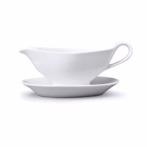 Wm Bartleet & Sons White Porcelain Drip-Free Sauce and Gravy Boat with Saucer, 100 ml