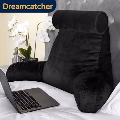 Dreamcatcher XL Memory Foam Reading Pillow in Black Velvet with Contoured Neck and Back Support – 9