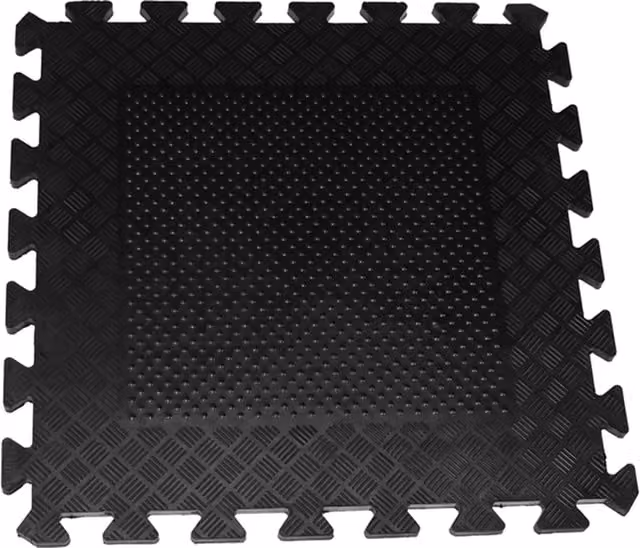 Actiasmat Heavy Duty Interlocking Rubber Gym Mats, Black, Set of 4, W/D/H: 50 x 50 x 1.2 cm