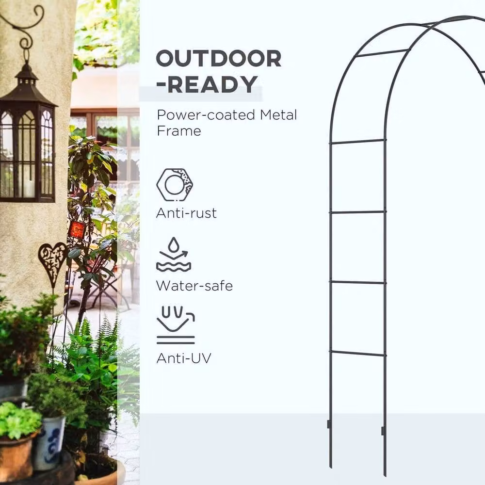 Kelvenix Metal Outdoor Garden Arch and Climbing Plant Support in Black, H 240 x W 40 x D 40 cm – 2