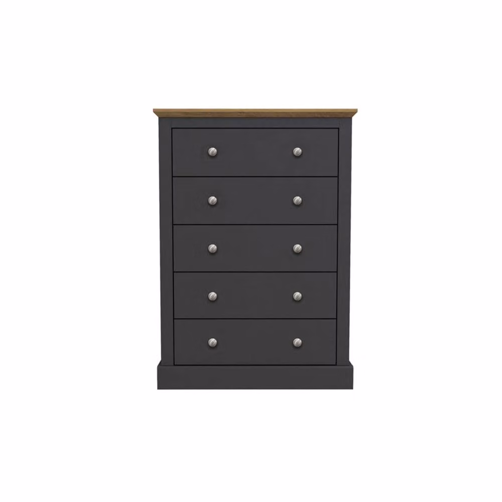 Wyld Haus Ardee 5 Drawer Chest in Dark Grey with Natural Oak Top – 2