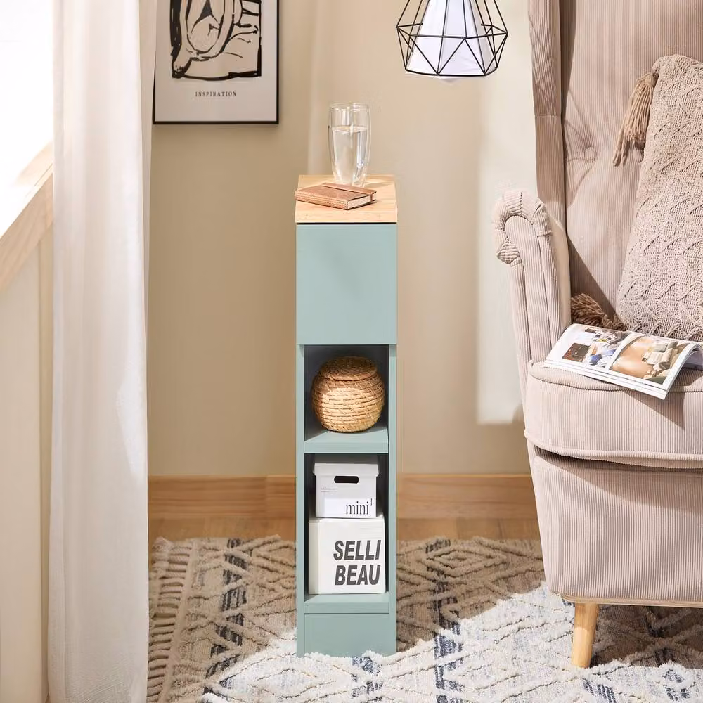 SoBuy Modern Slim Bedside Table in Green with Side Compartments and Drawer – 2