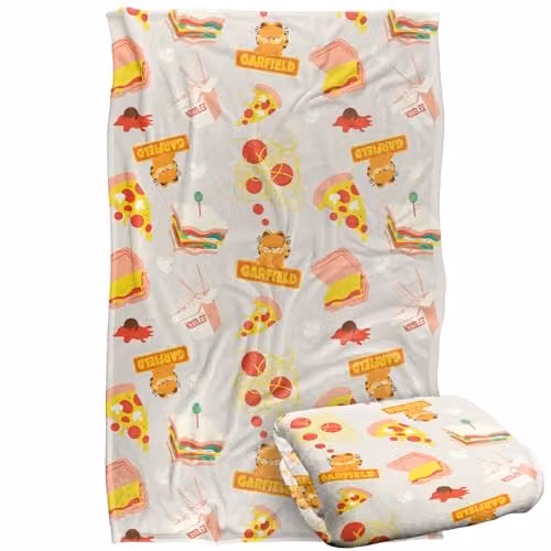 Garfield Food Pattern Silky Touch Super Soft Fleece Throw Blanket, Multicolour, W: 91 cm, D: 147 cm