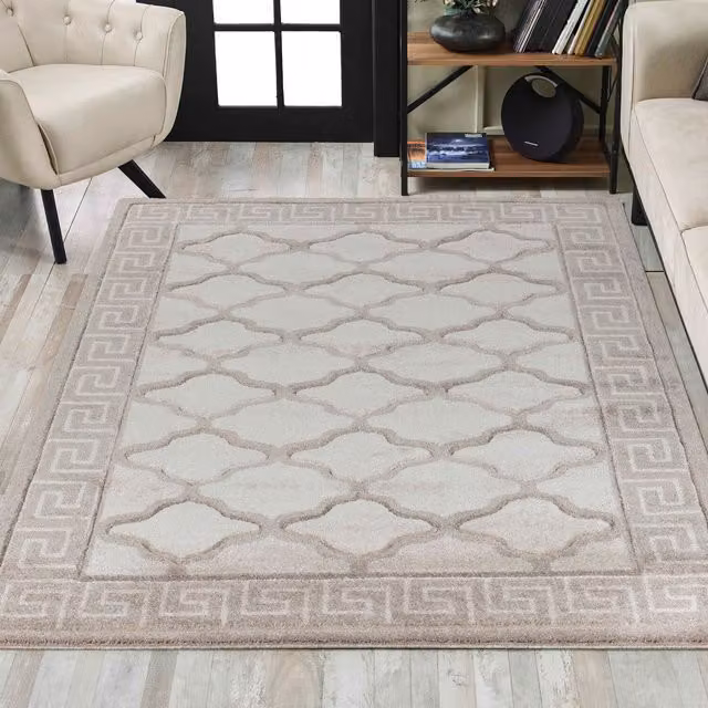 Desire Rugs Modern Geometric Carved Area Rug in Beige and Brown, W: 200 cm, D: 290 cm