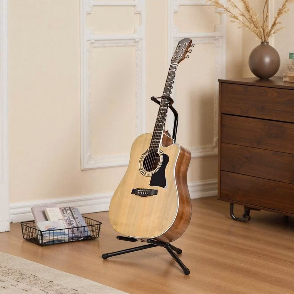 PAWNORA Folding Tripod Floor Guitar Stand for Electric, Acoustic and Bass Guitars, Black – 3