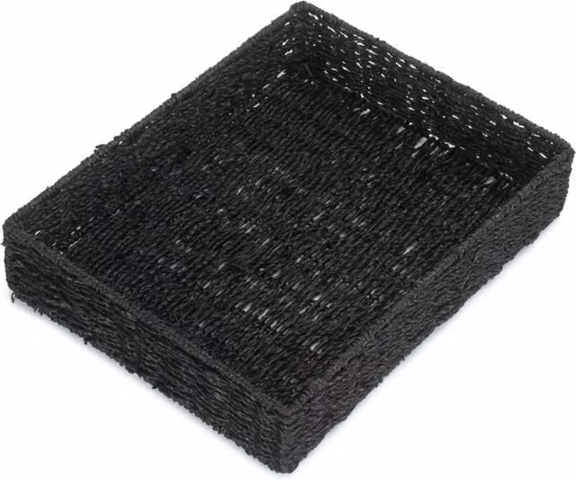 Black Rectangular Seagrass and Metal Open Weave Hamper Tray