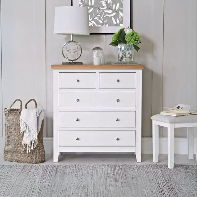 Home Source Easton 5 Drawer Chest White Bedroom Storage Unit