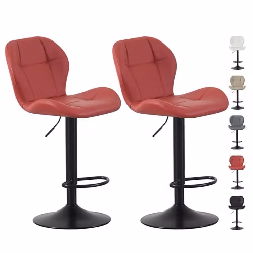 mcc direct Stella Set of 2 Red Faux Leather Swivel Bar Stools with Backrest and Metal Base