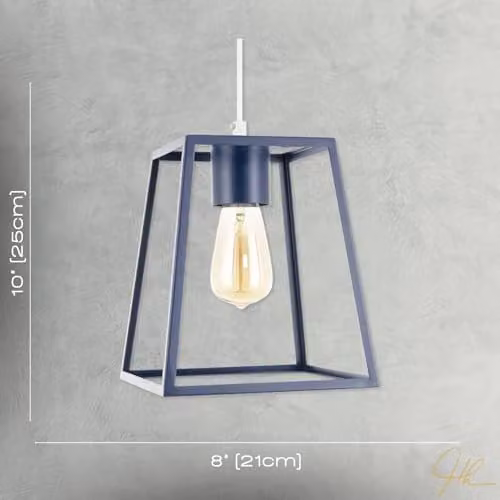 Happy Homewares Industrial Lantern Pendant Shade in Blue Metal and Glass, W/D/H: 25 x 21 x 11 cm – 3