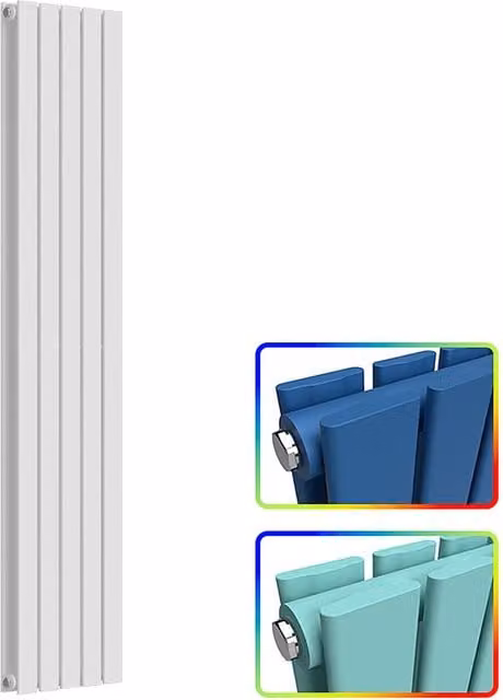 Lux Heat Flat Coloured Double Vertical Radiator in White, H 160 cm x W 35 cm