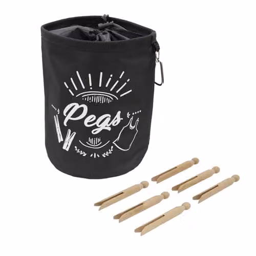 JVL Large Brown Peg Bag with 216 Wooden Dolly Pegs