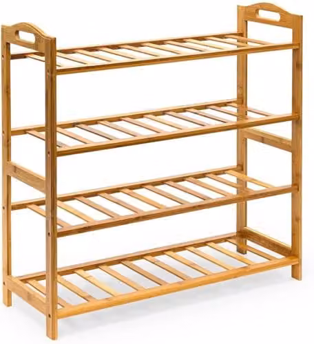 MantraRaj 4-Tier Bamboo Shoe Rack and Multipurpose Storage Shelf in Brown, W/D/H: 80 x 26 x 66 cm – 1