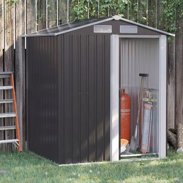 Outsunny Grey Steel Outdoor Storage Shed with Sliding Doors, W/D/H: 152 x 132 x 188 cm