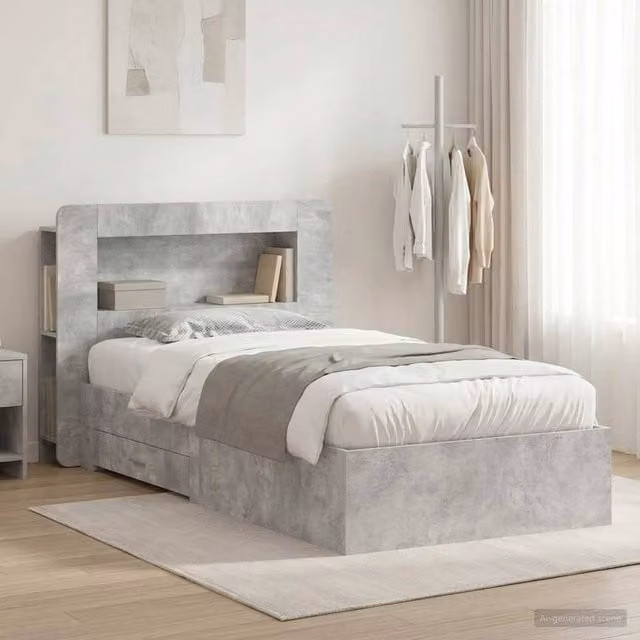Berkfield Home Modern Bed Frame with Storage and Headboard in Grey, W/D/H: 80 x 200 cm – 1
