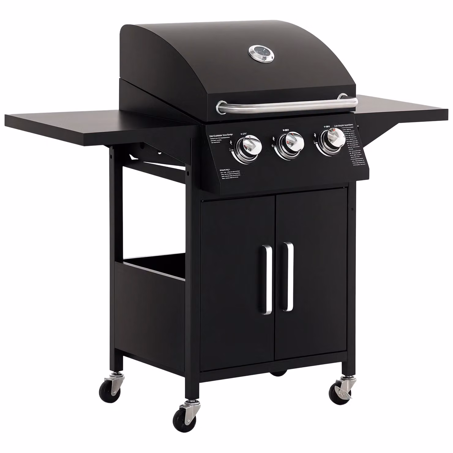 Outsunny 3 Burner Gas BBQ Grill with Warming Rack, Thermometer and Wheels, Black, W/D/H: 121 x 55 x 109 cm – 2