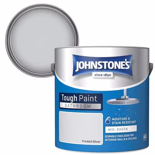 Johnstone's Silver Satin Gloss Bathroom Wall and Ceiling Paint, 2.5L – 1