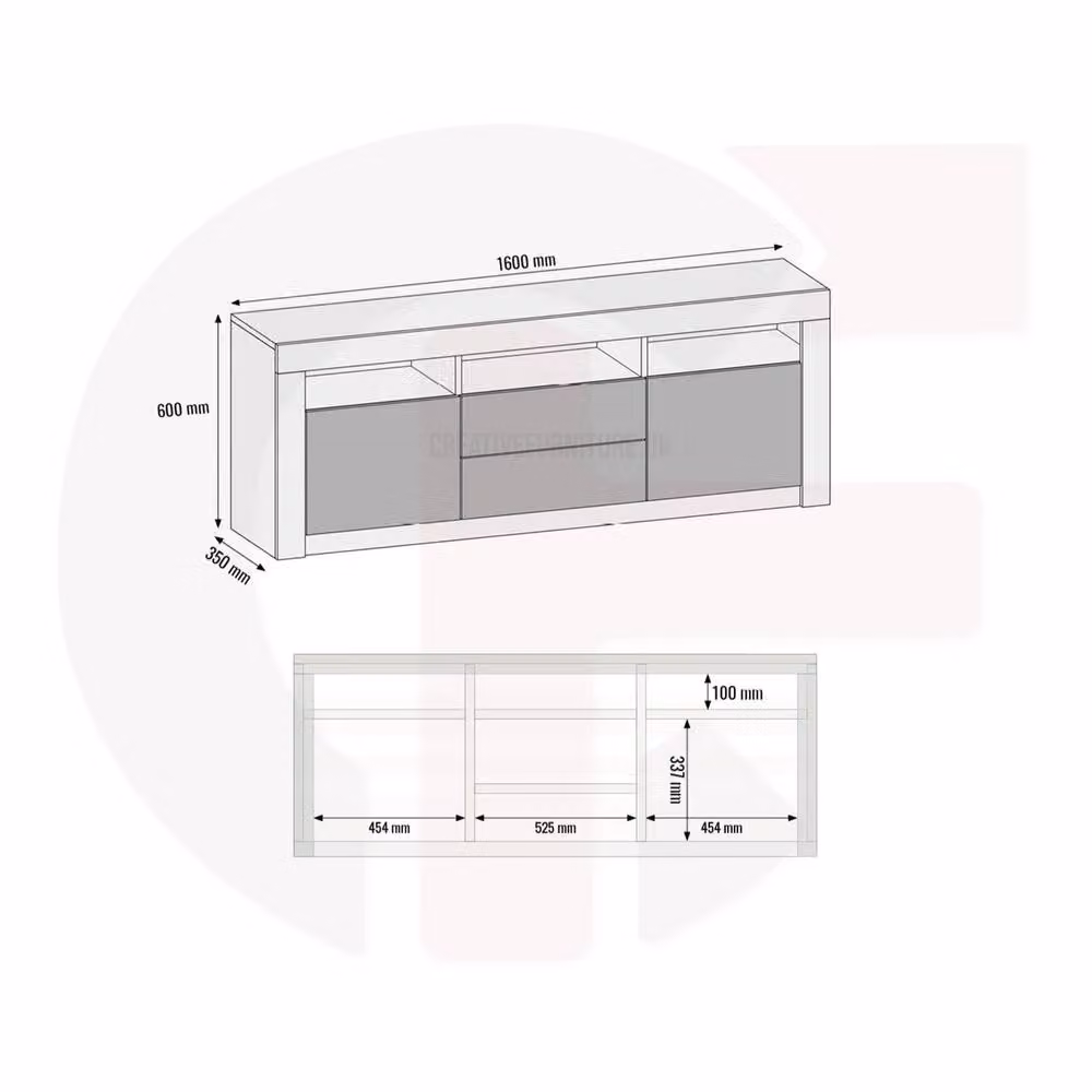Mex Furniture LTD Shine TV Unit in Oak and White Gloss with LED Lights, W: 160 cm, H: 60 cm, D: 35 cm – 4