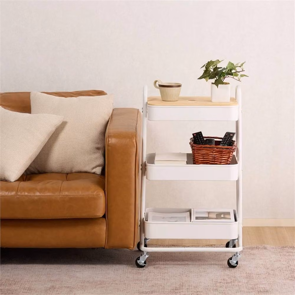 NESTLUNE White 3 Tier Bathroom Storage Trolley with Wheels – 2