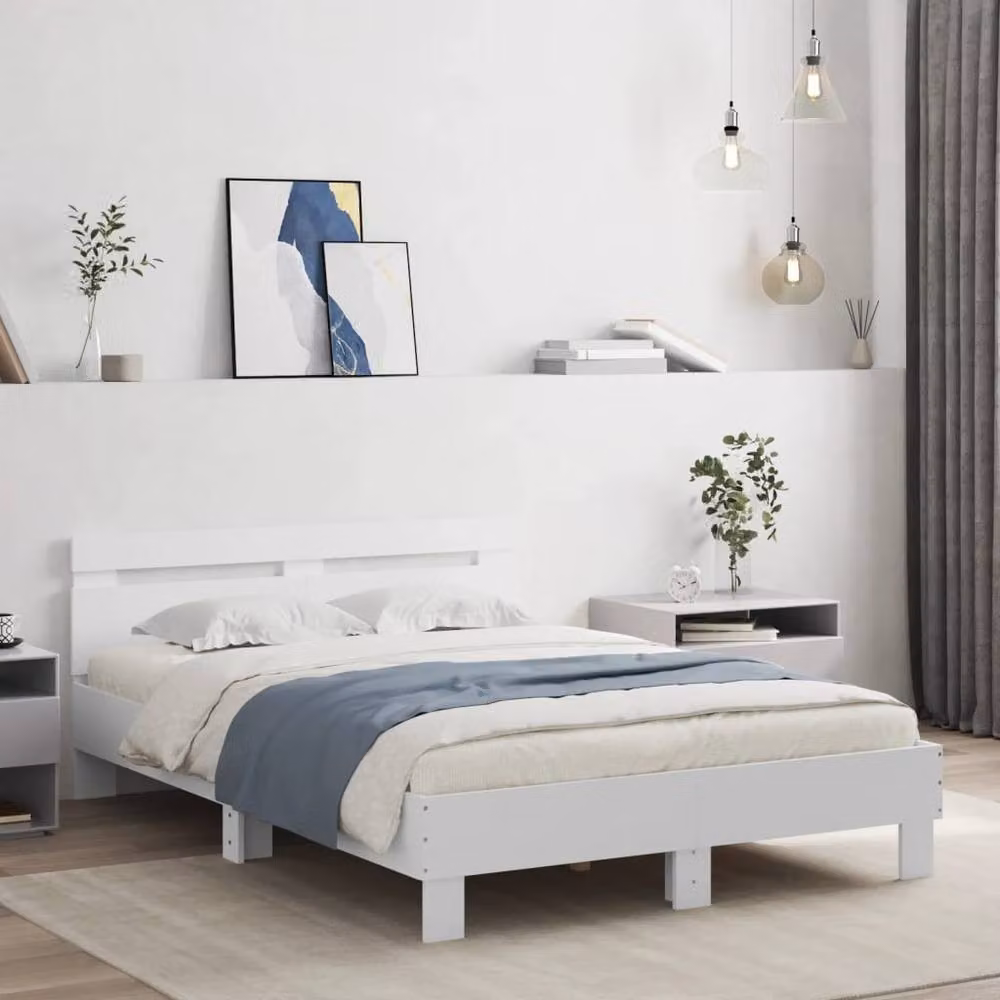 Berkfield Home Durable Engineered Wood Bed Frame in White, W/D/H: 140 x 190 cm – 2