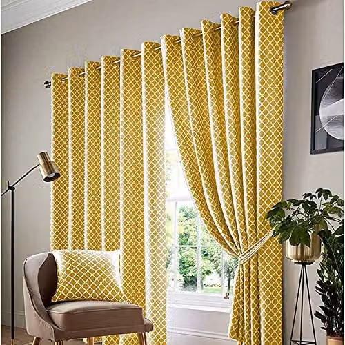 Alan Symonds Wold Eyelet Ring Top Curtains in Yellow and White, W: 167.64 cm, H: 182.88 cm