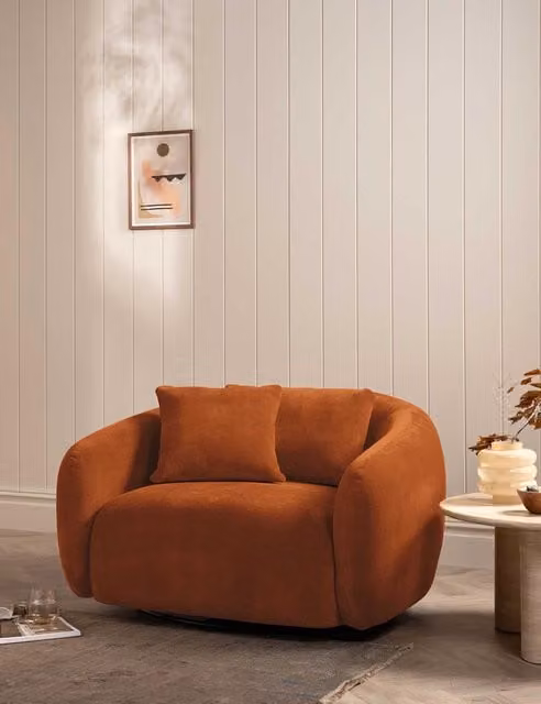 Barker and Stonehouse Cocoon Chenille Swivel Snuggle Chair in Orange