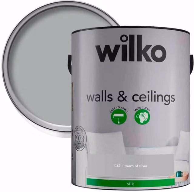 wilko Walls and Ceiling Silk Emulsion Paint, Silver, 5 l
