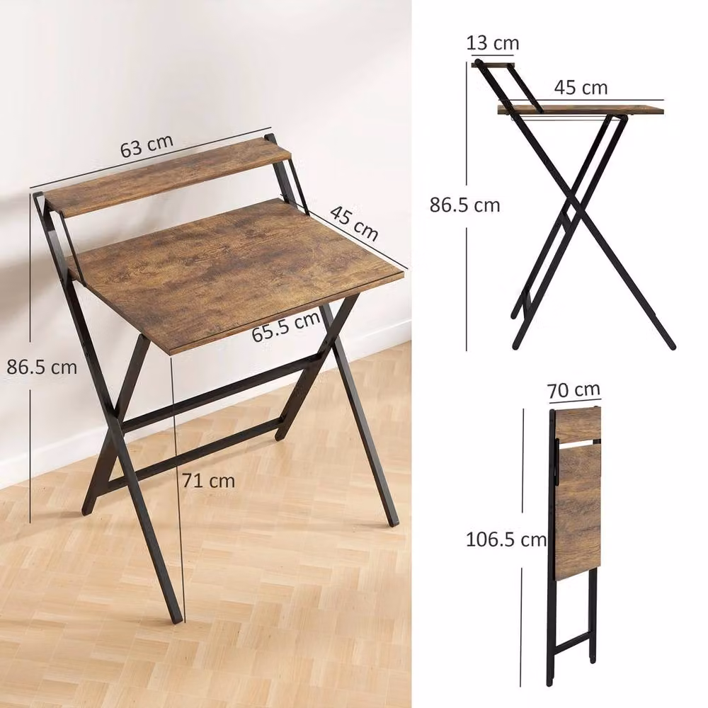 VOGREX Rustic Brown Folding Computer Desk W/D/H: 70 x 62 x 86.5 cm – 2