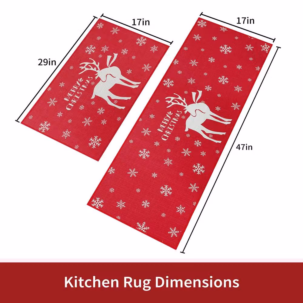 London Boutique 2-Piece Merry Christmas Washable Kitchen Rug Set in Red, W/D: 40 x 120 cm – 4