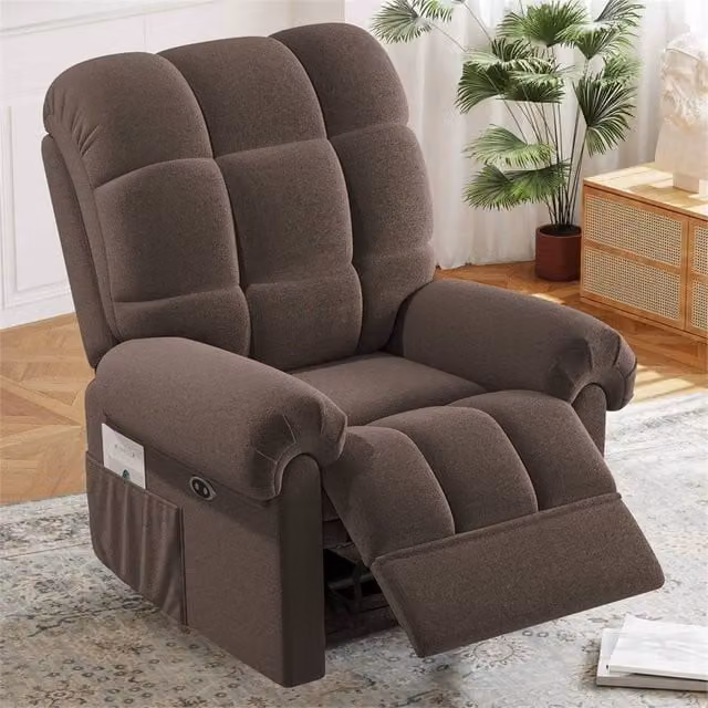 PAWNORA Rise Recline Electric Power Recliner in Brown Fabric – 1