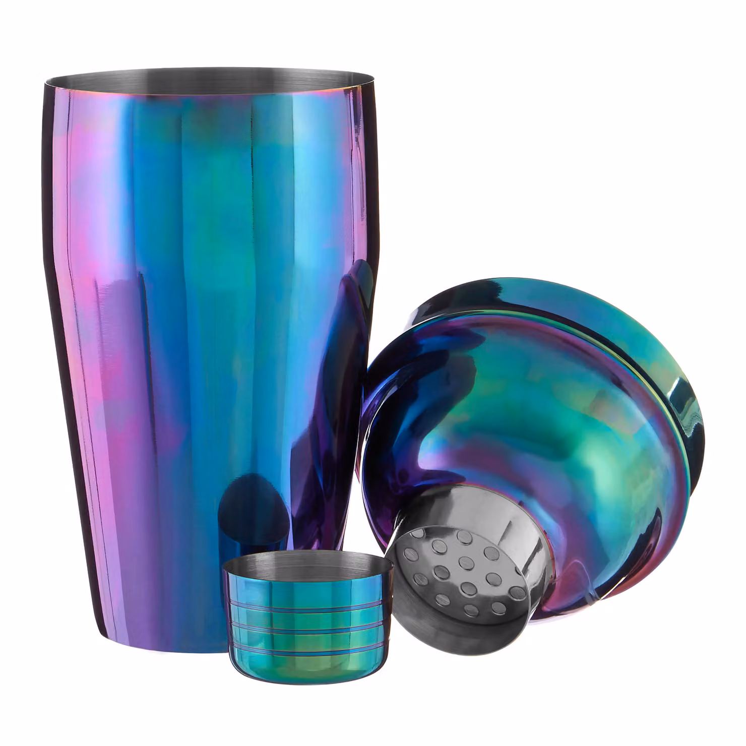Orsina Stainless Steel Round Cocktail Shaker in Multicolour Oil Slick Finish – 3