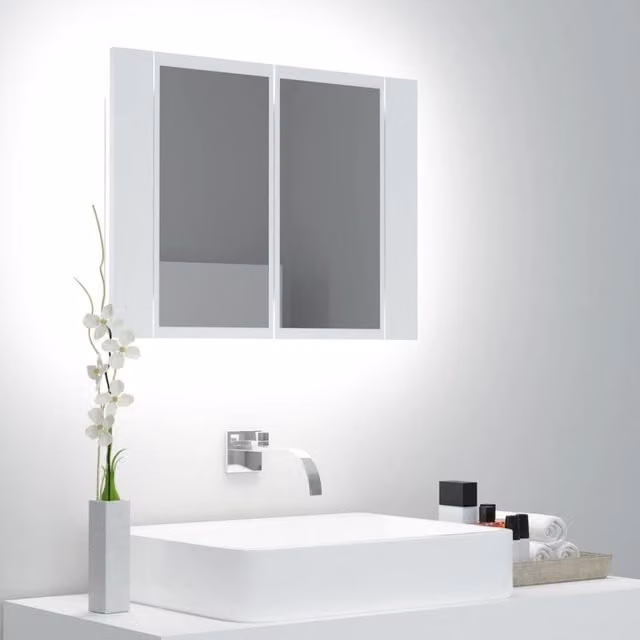 Berkfield Home LED Bathroom Mirror Cabinet in White, W/D/H: 60 x 12 x 45 cm