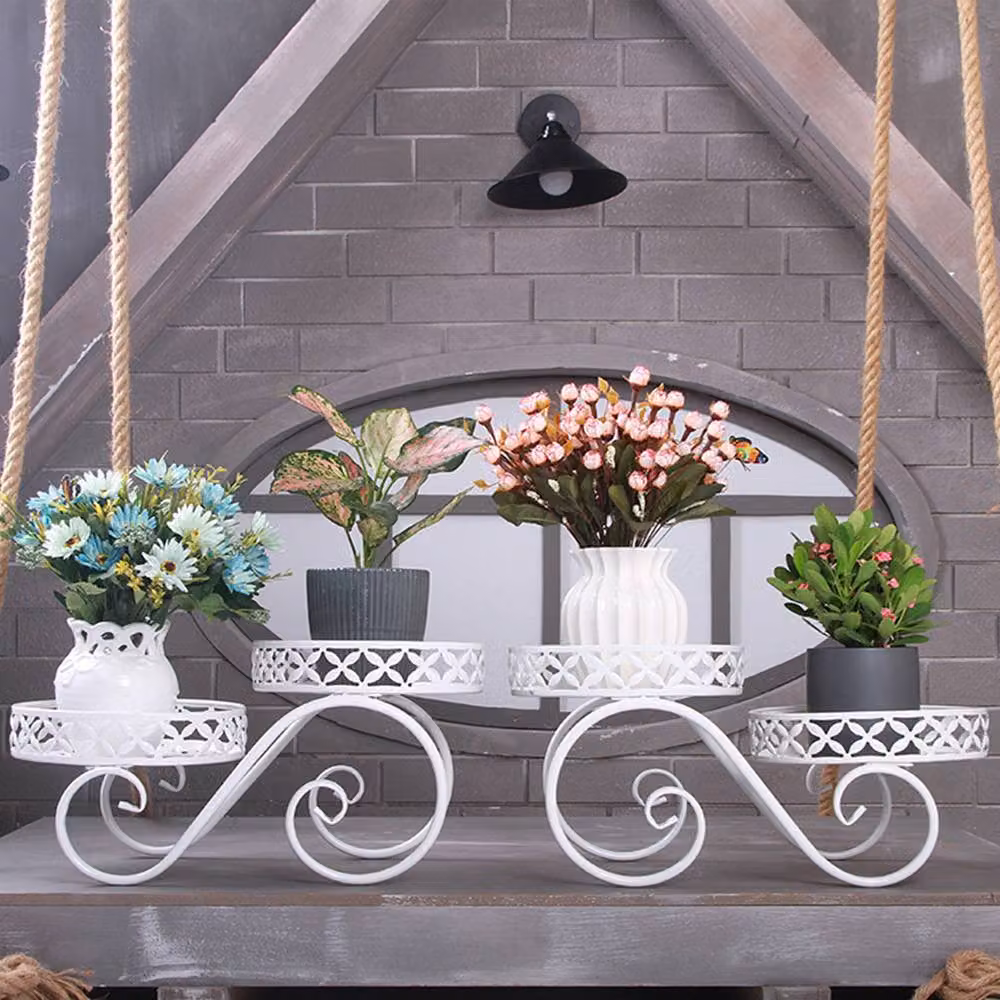Living and Home 2-Tier Metal Plant Display Stand in Matt White for Indoor and Outdoor Use – 5