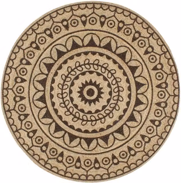 Berkfield Home Handmade Round Braided Jute Rug with Brown Floral Print, Diameter: 150 cm