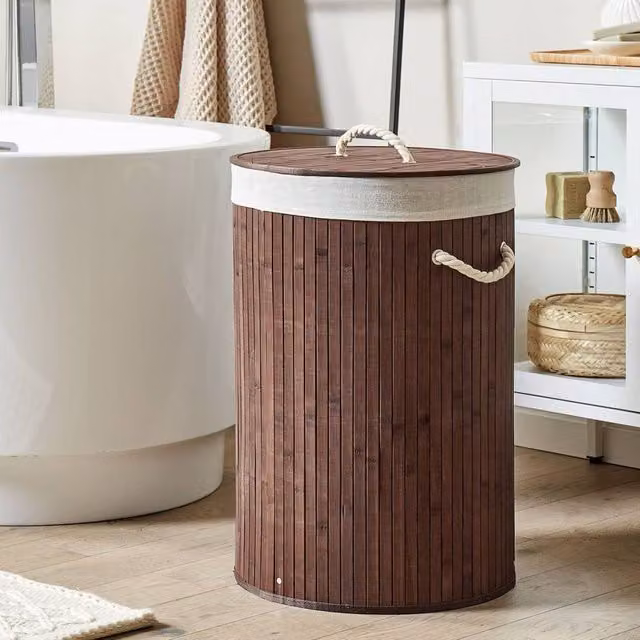 Wyld and Coco Brown Bamboo Laundry Basket with Removable Lid and Handles – 1