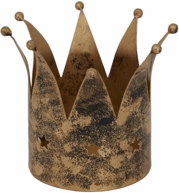 KDMD Antique Gold Crown Tabletop Candle Holder in Metal and Glass