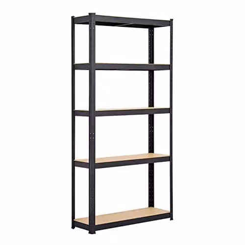 AMOS Heavy Duty 5 Tier Adjustable Steel Shelving Unit, Black, H 180 x W 90 x D 40 cm – 1