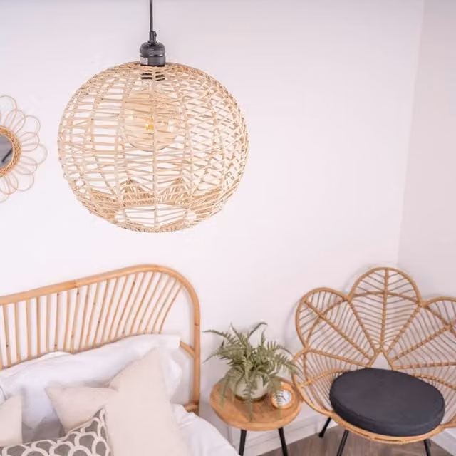 ValueLights Boho Rattan Sphere Pendant Shade in Beige and Yellow