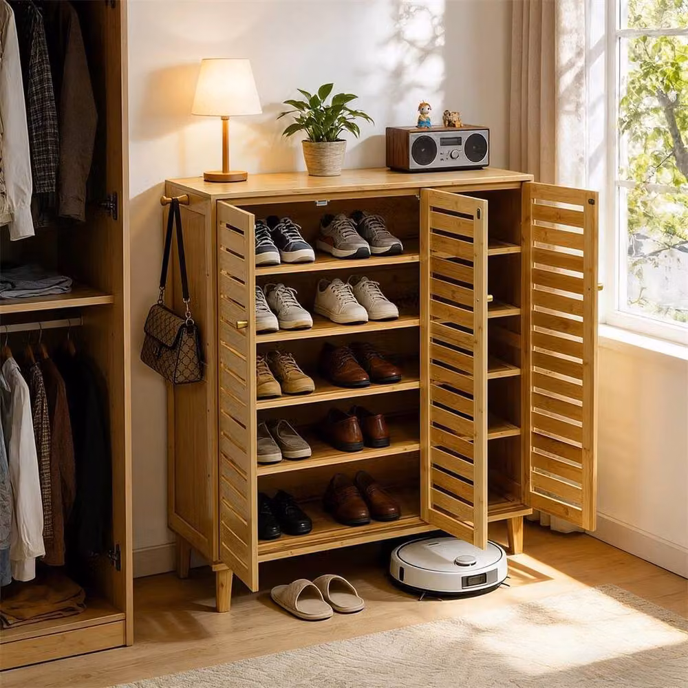 NESTLUNE 6-Tier Farmhouse Large Capacity Shoe Cabinet in Brown and Sand, W/D/H: 100 x 15 x 103 cm – 3