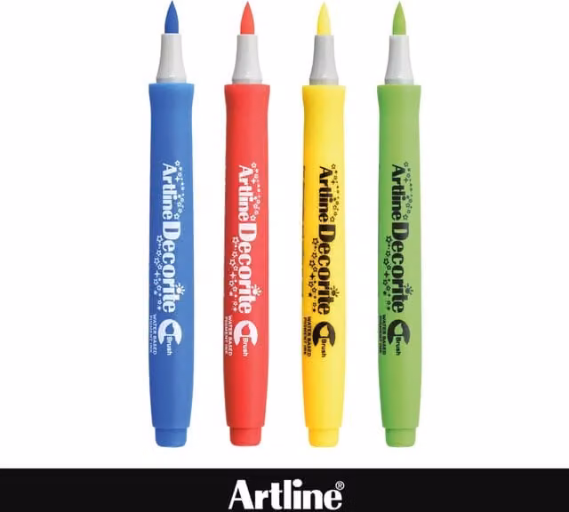Artline Decorite Tropical Multicolour Brush Marker Pens with Yellow Ink