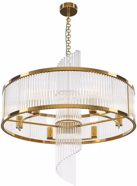 Netlighting Modern Cylindrical Pendant Light in Gold and Brass with Transparent Glass Shade, Diameter: 58 cm, 6 x E14 Bulbs