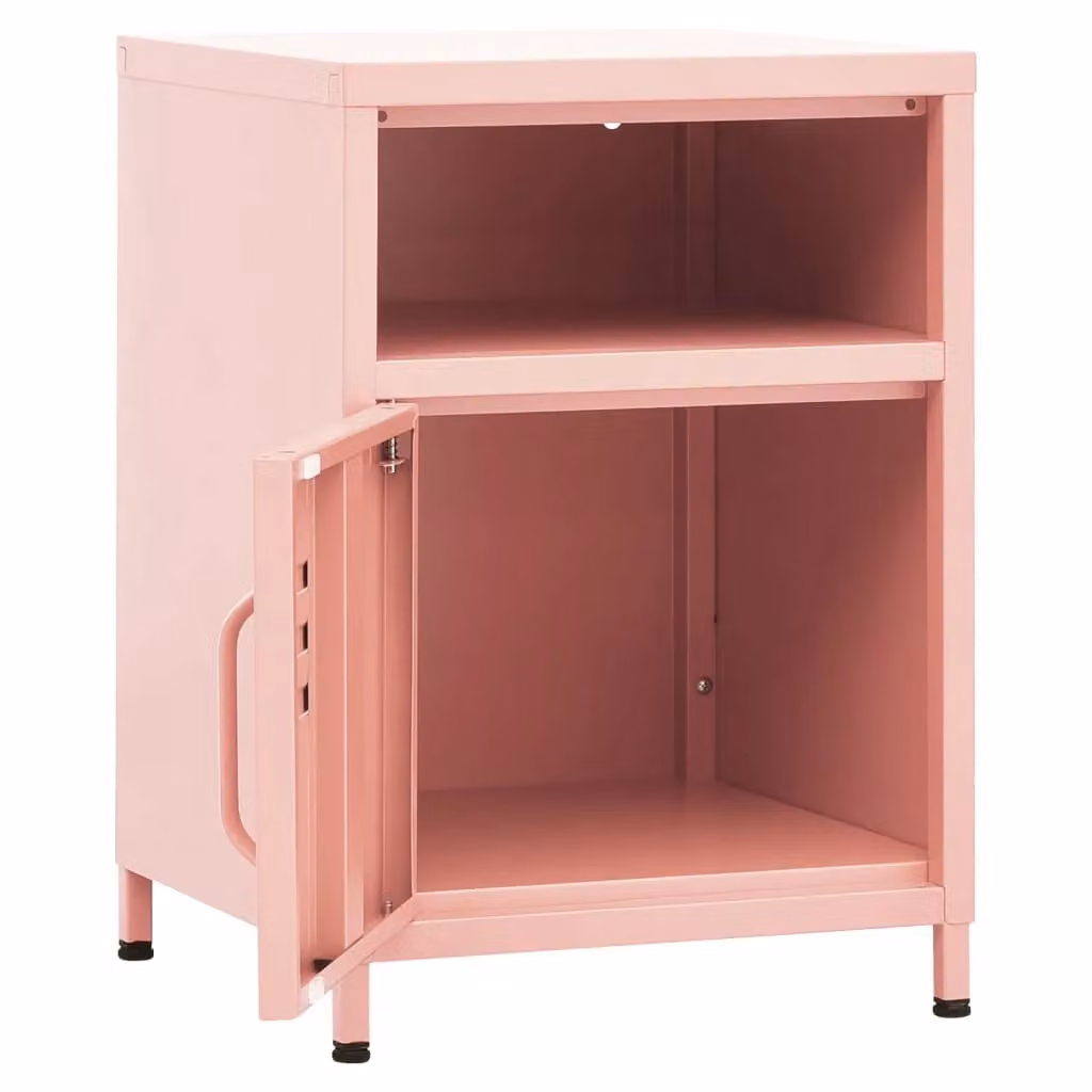 Berkfield Home Set of 2 Pink Metal Nightstands with Integrated Lighting, W/D/H: 35 x 35 x 51 cm – 2