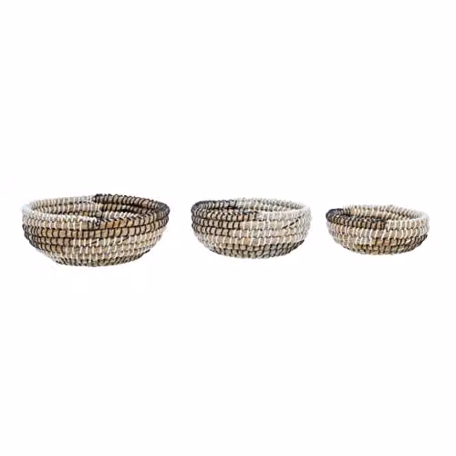 Premier Housewares Lidi Set of 3 Handwoven Wicker Baskets with Black and White Detail, W29 x D29 x H11 cm