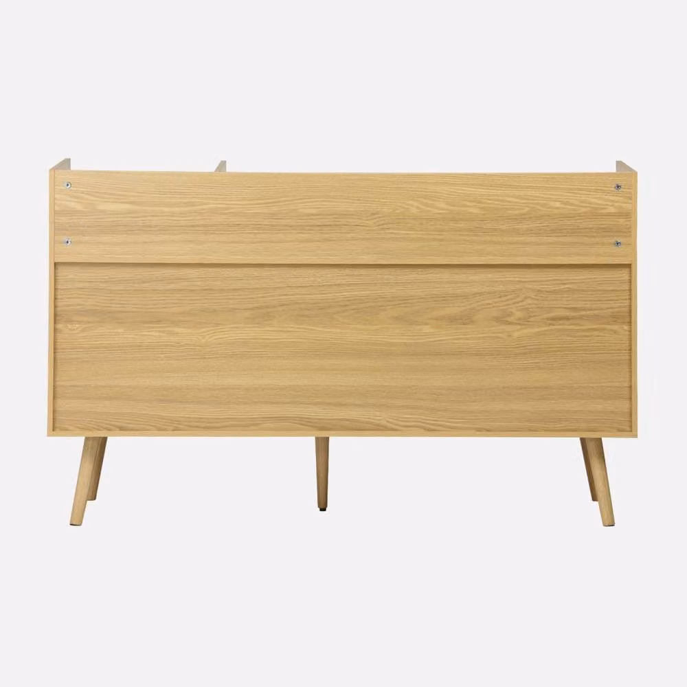 Sweekeec Scandinavian Style Vintage Vinyl Media Unit in Light Brown Wood Effect, W: 130 cm – 2
